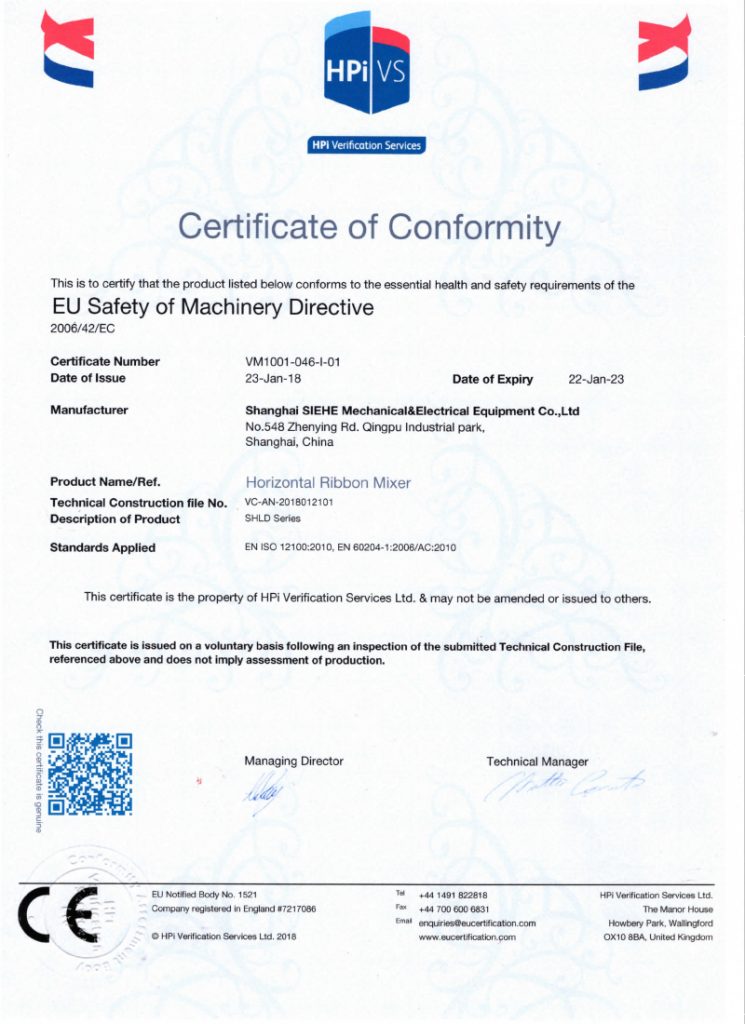 Certificate of Conformity